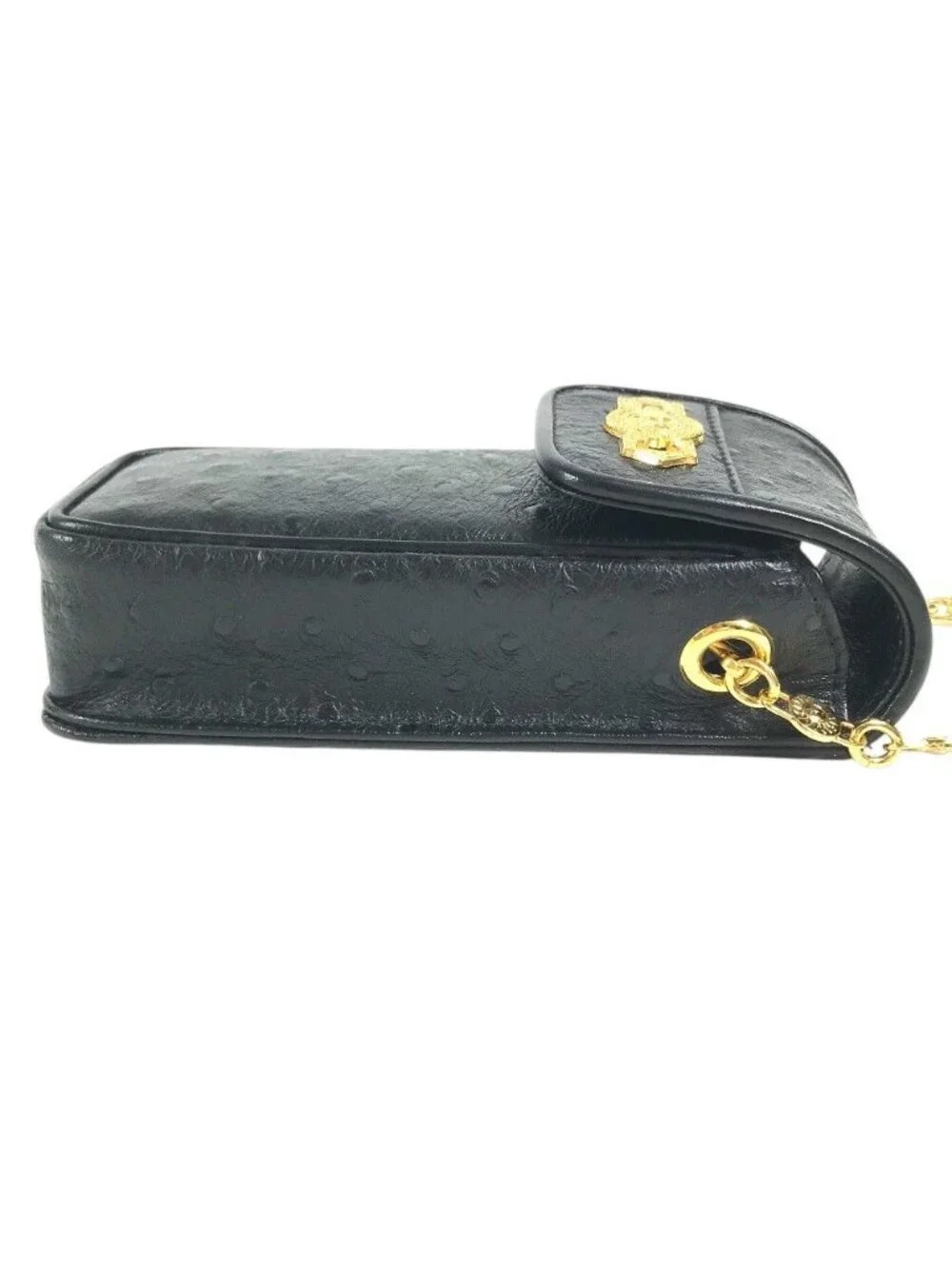 Versace Handbag Sunburst Logo Mobile Pouch Vintage Embossed Leather Black